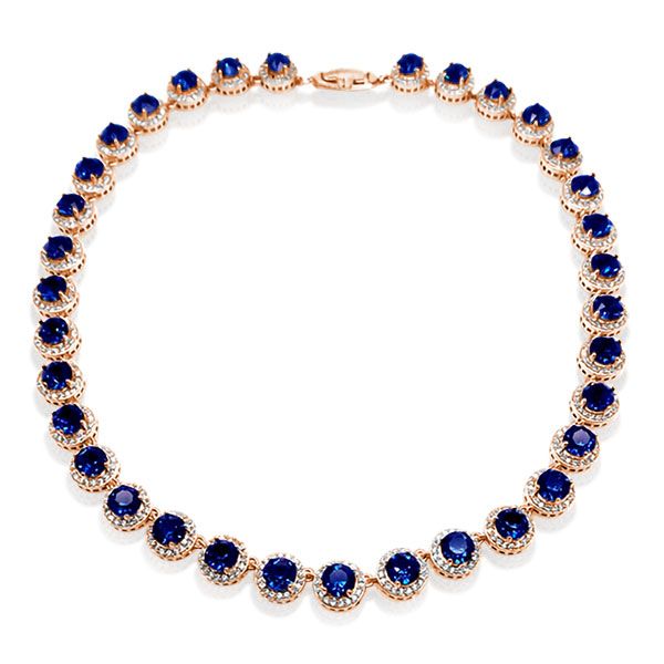 Blue Sapphire Necklace Sterling Silver Tennis Necklace For Women