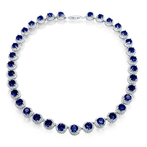 Blue Sapphire Necklace Sterling Silver Tennis Necklace For Women