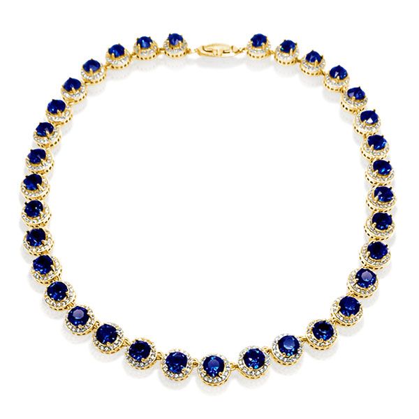 Blue Sapphire Necklace Sterling Silver Tennis Necklace For Women