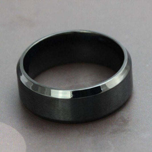 8 MM Black Tungsten Wedding Band For Men